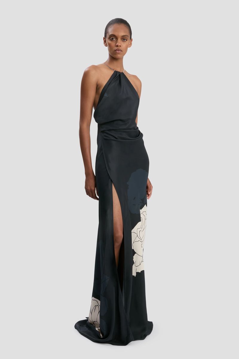 Elegantes Neckholder-Kleid mit Blumenmuster
