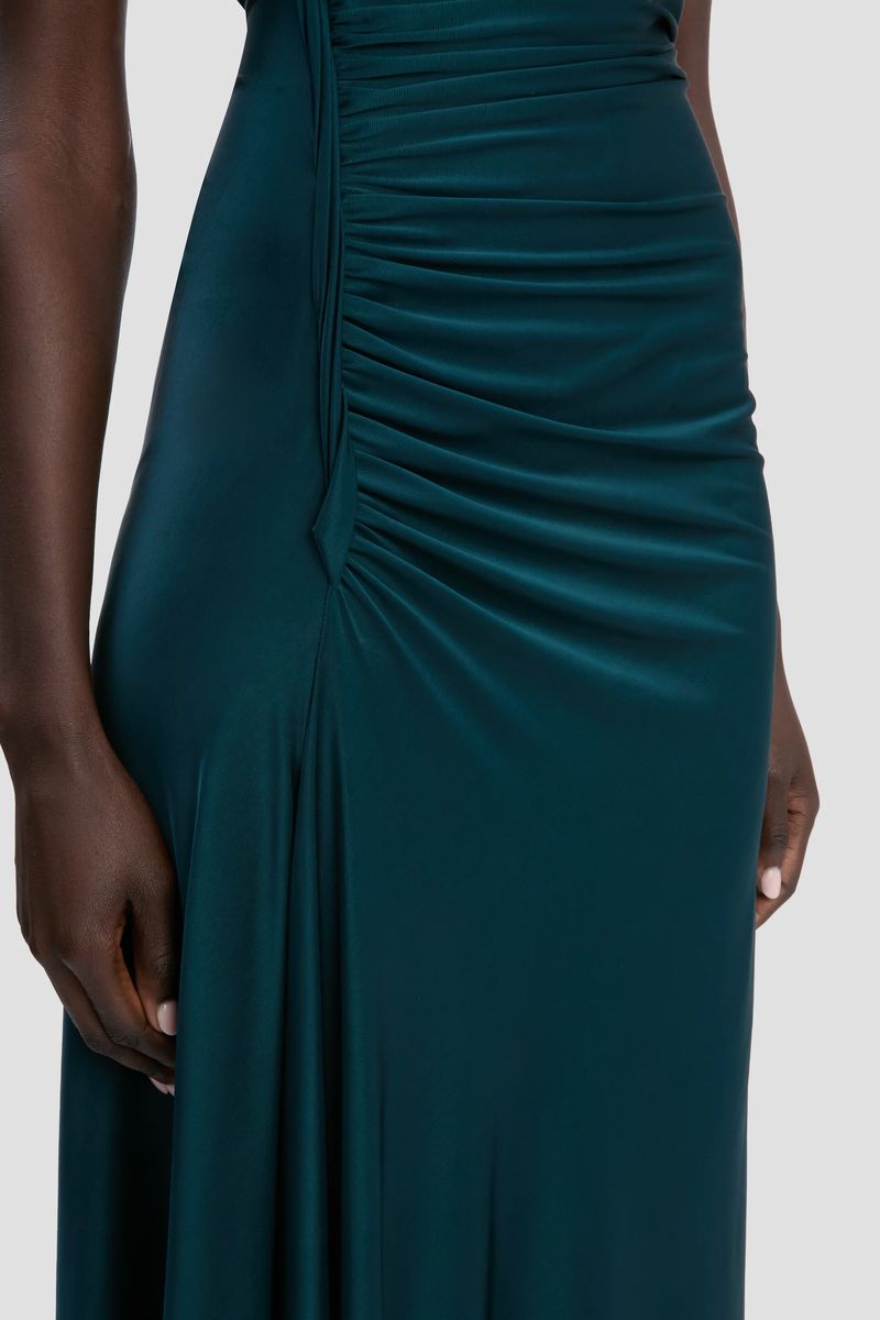 Elegantes gerafftes, blaugrünes Midikleid