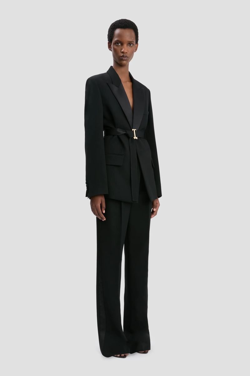 Damen Taillierter Smoking-Blazer mit Gürtel