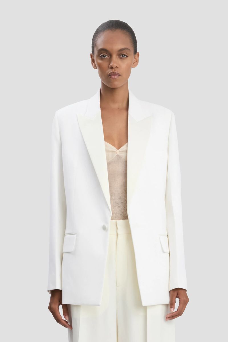 Elfenbeinfarbener, übergroßer, zweireihiger Blazer