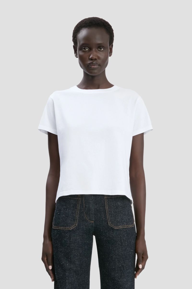 Weißes, verkürztes Baumwoll-T-Shirt
