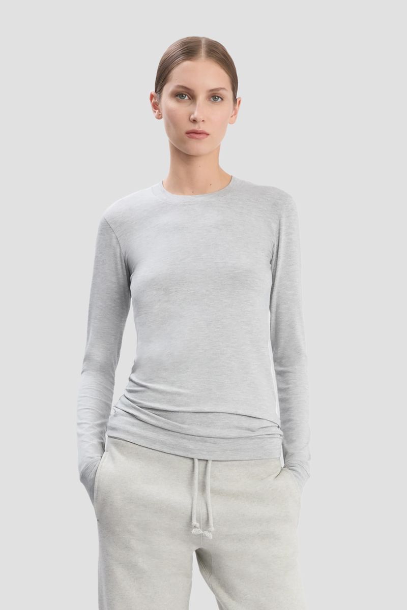 Grau meliertes Langarm-T-Shirt
