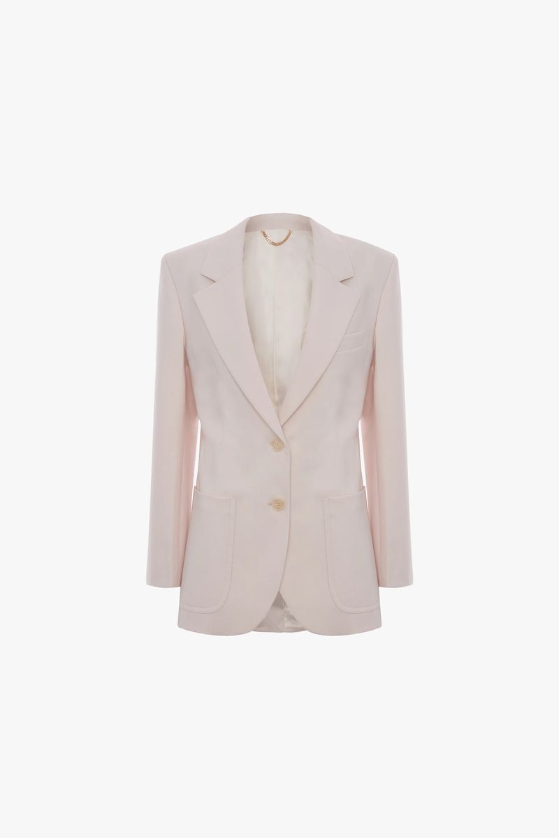 Einfach geknöpfter Blazer aus Wollmischung in Knochenweiß