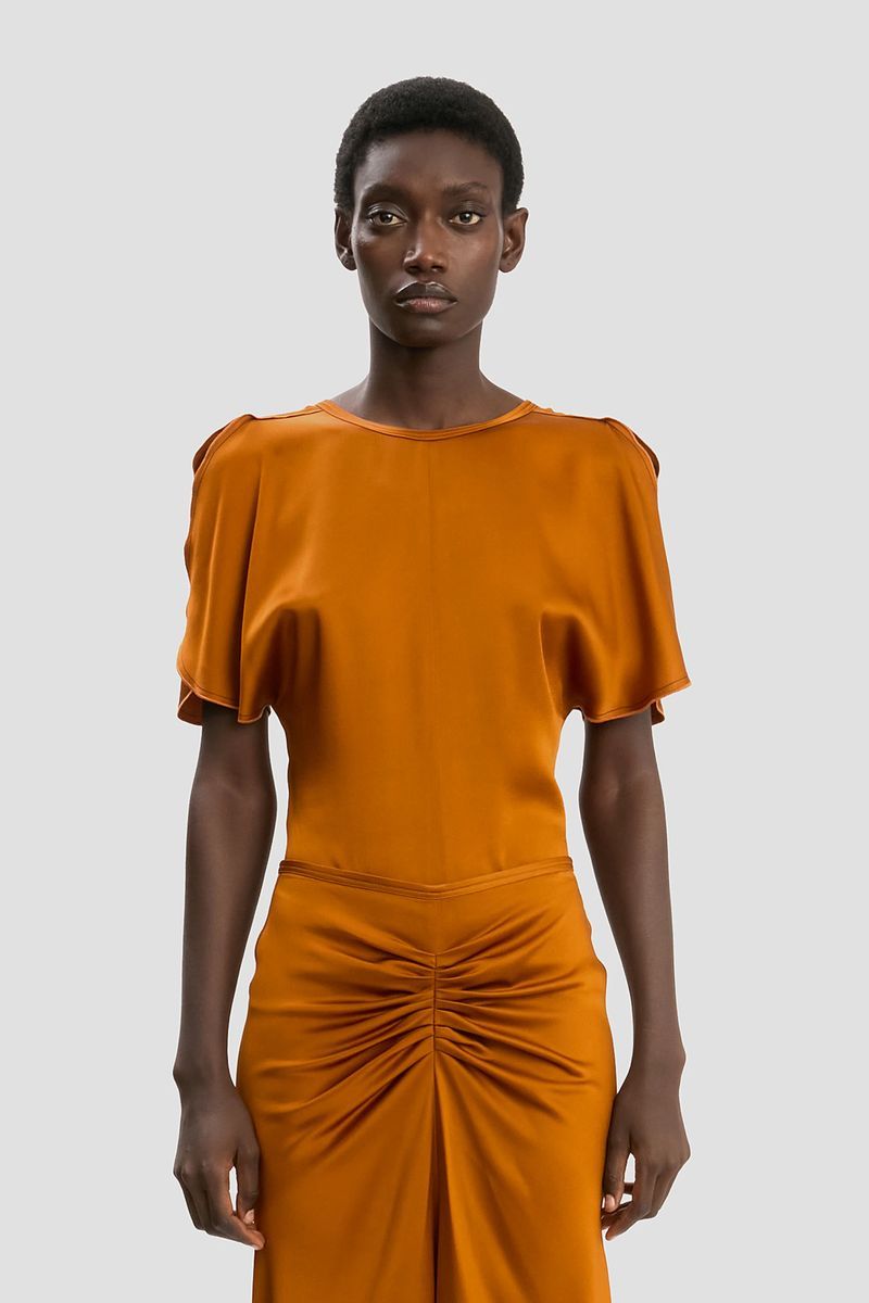 Drapierte Satin-Top mit Ärmeln