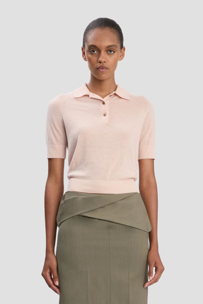 Fein gestricktes Polo-Top in blassem Rosa