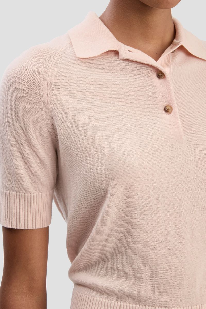 Fein gestricktes Polo-Top in blassem Rosa