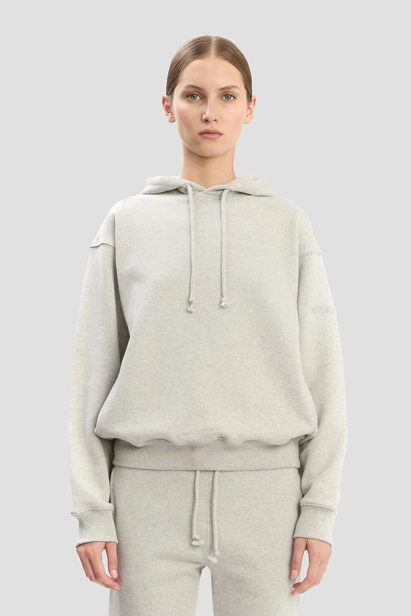 Grauer melierter Hoodie mit Logo-Stickerei