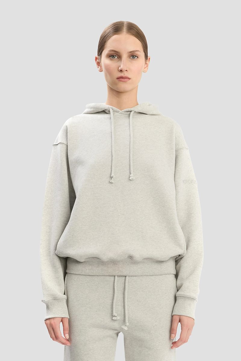 Grauer melierter Hoodie mit Logo-Stickerei