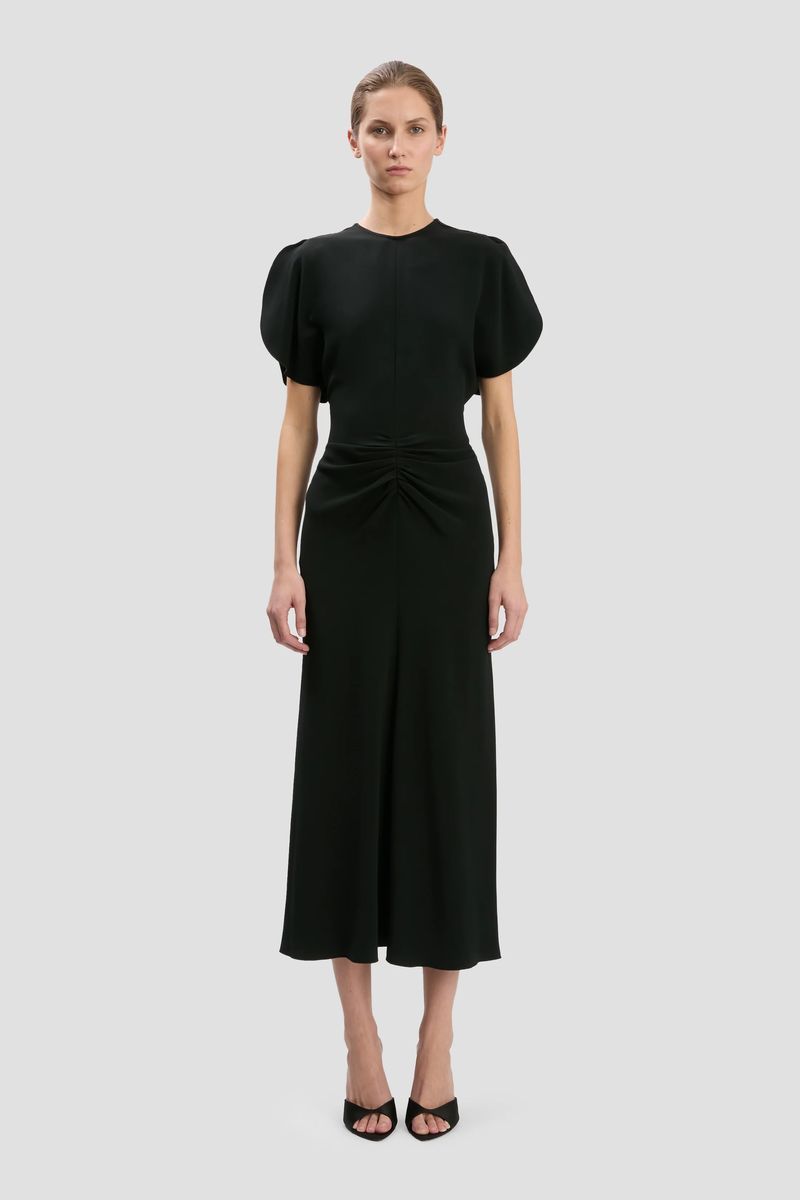 Elegantes schwarzes Midikleid mit Tulpenärmeln