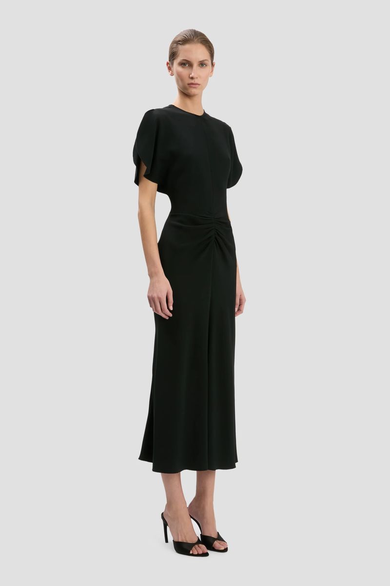 Elegantes schwarzes Midikleid mit Tulpenärmeln