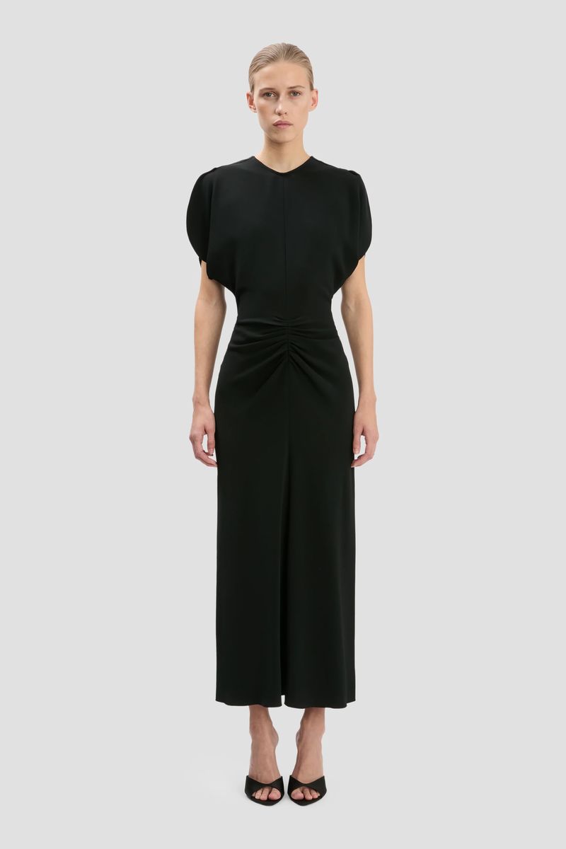 Elegantes schwarzes Midikleid mit Tulpenärmeln