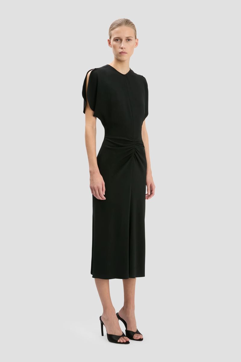 Elegantes schwarzes Midikleid mit Tulpenärmeln