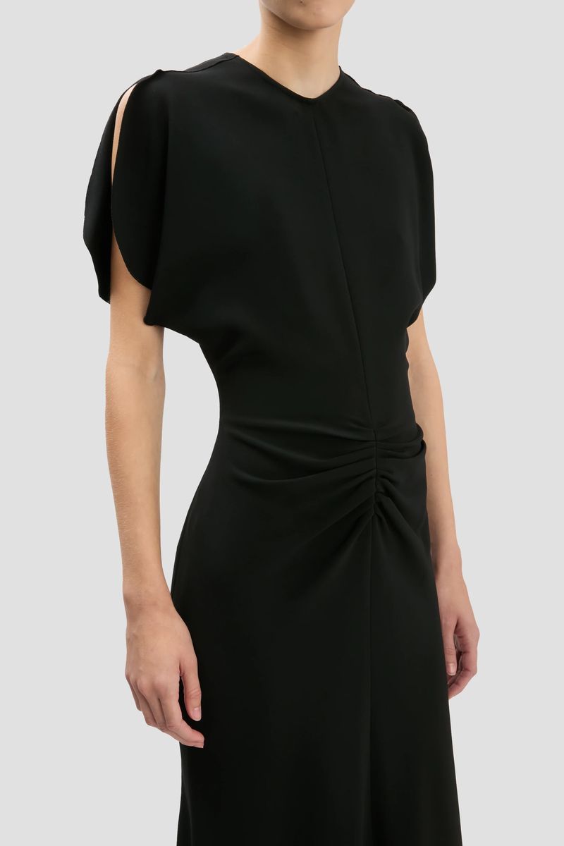 Elegantes schwarzes Midikleid mit Tulpenärmeln