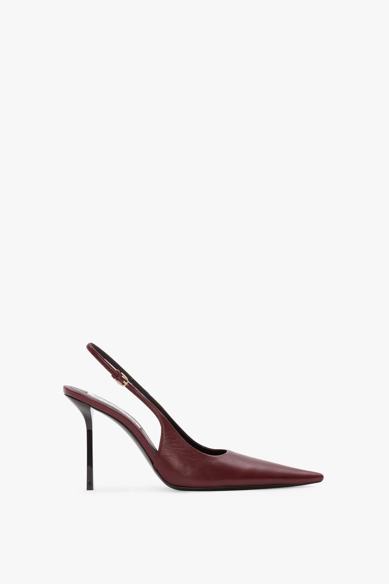 Spitze Stiletto Slingback Pumps in Burgunderrot