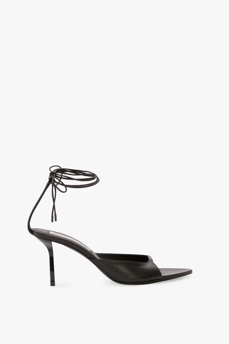 Schwarze Lederriemchen-Stiletto-Sandalen