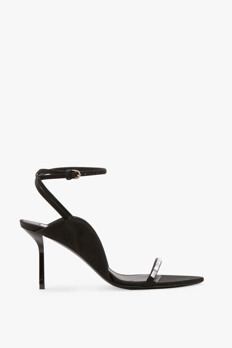 Schwarze Stiletto Sandale mit Knöchelriemen
