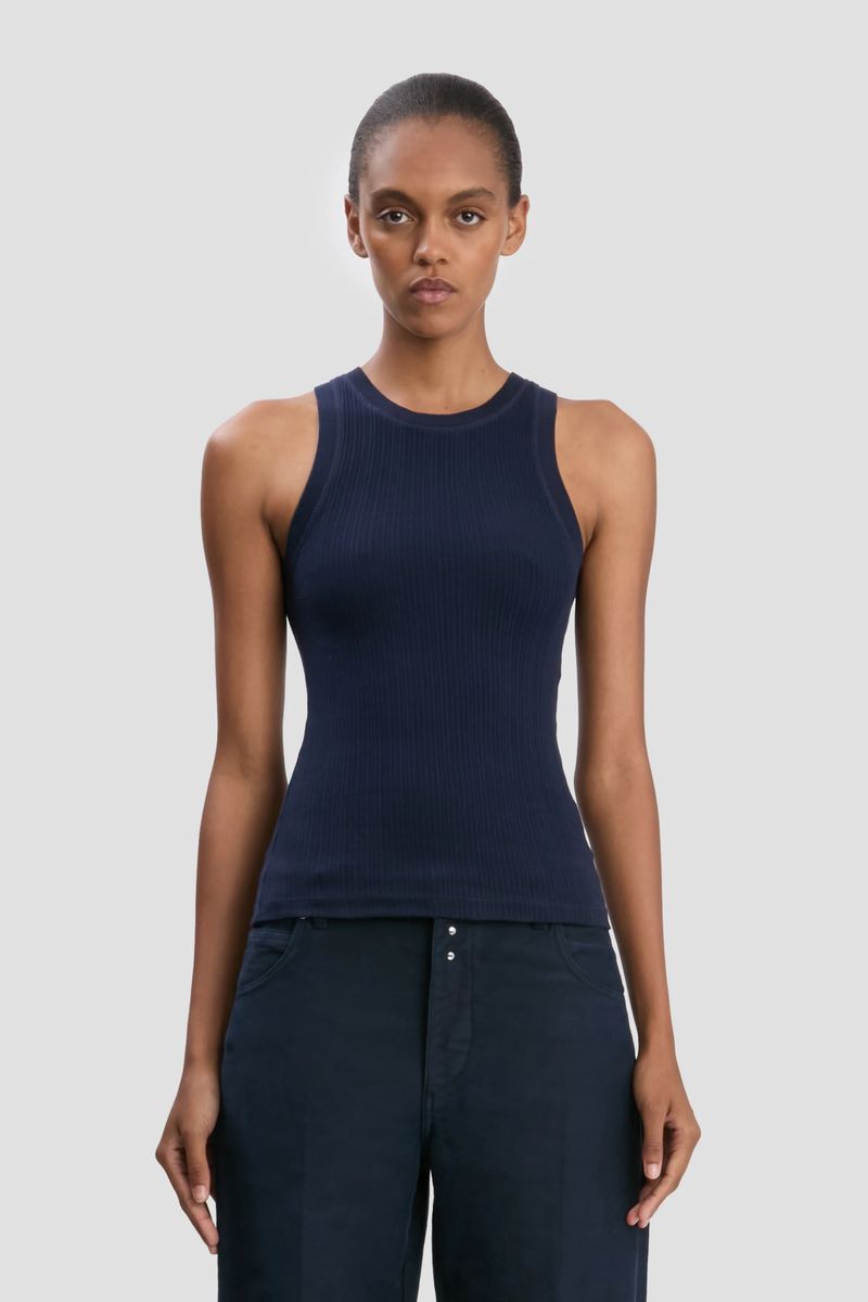 Marineblaues geripptes Racerback Tanktop