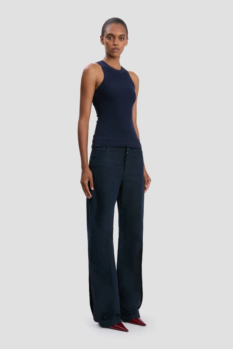 Marineblaues geripptes Racerback Tanktop