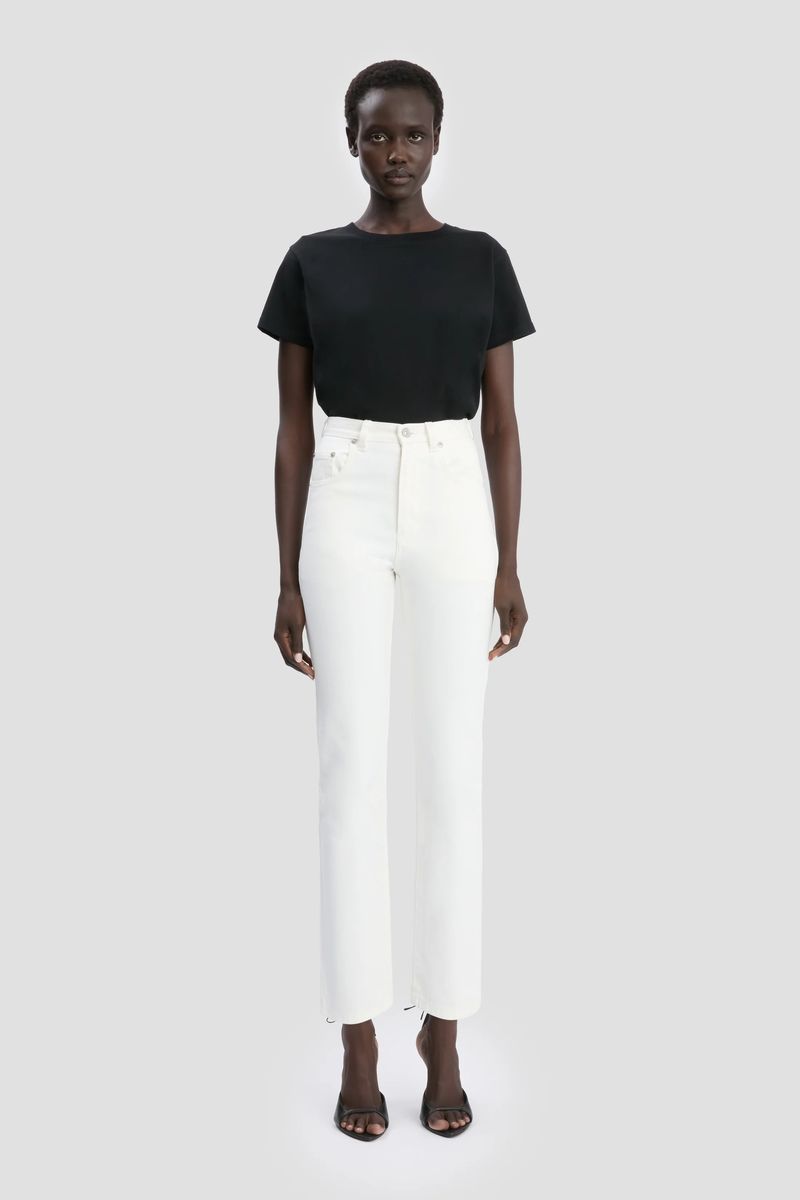 Hochgeschnittene, gerade geschnittene Cropped Jeans