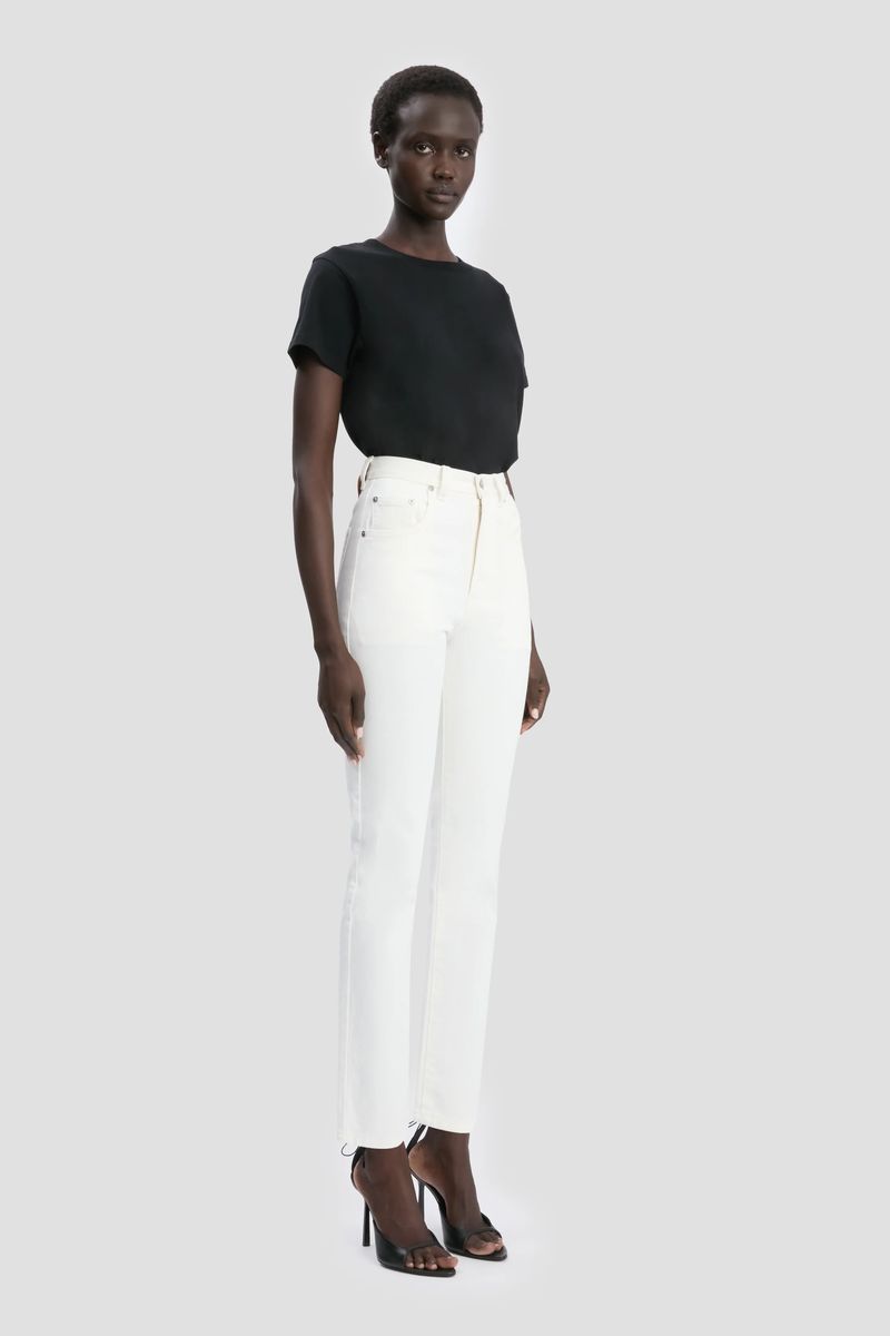 Hochgeschnittene, gerade geschnittene Cropped Jeans