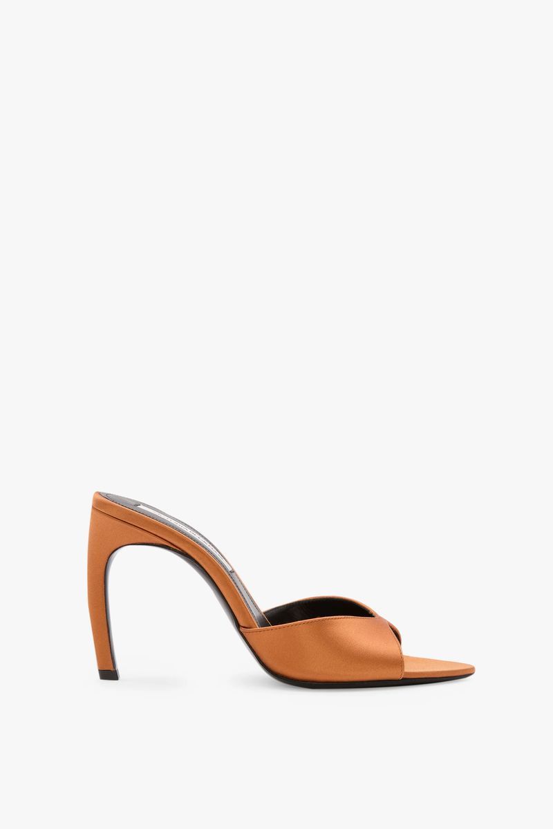 Bronze Satin Mules mit offener Spitze