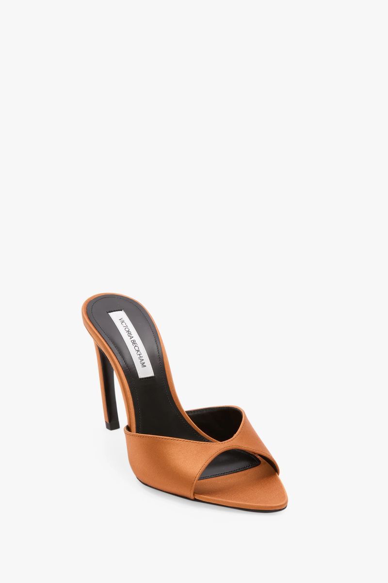 Bronze Satin Mules mit offener Spitze