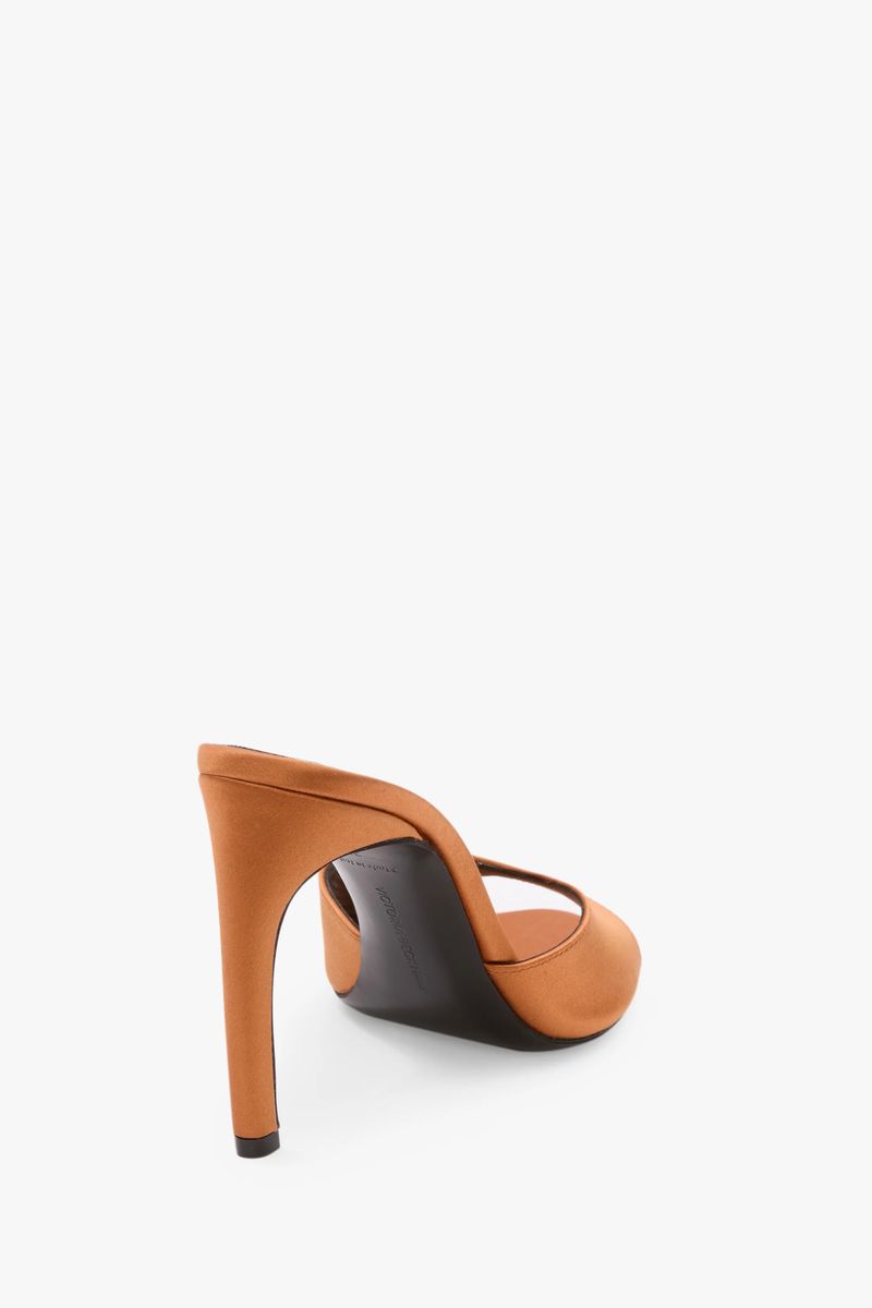 Bronze Satin Mules mit offener Spitze