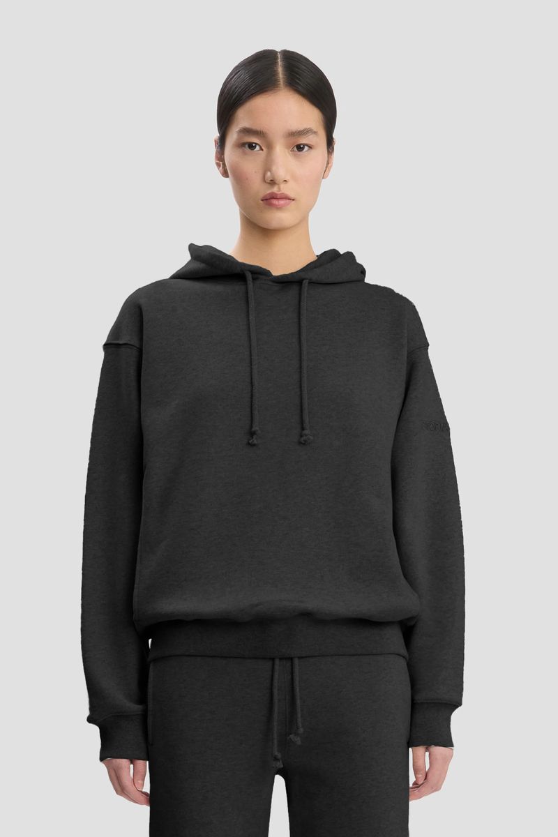 Schwarzer Logo-bestickter Baumwoll-Hoodie