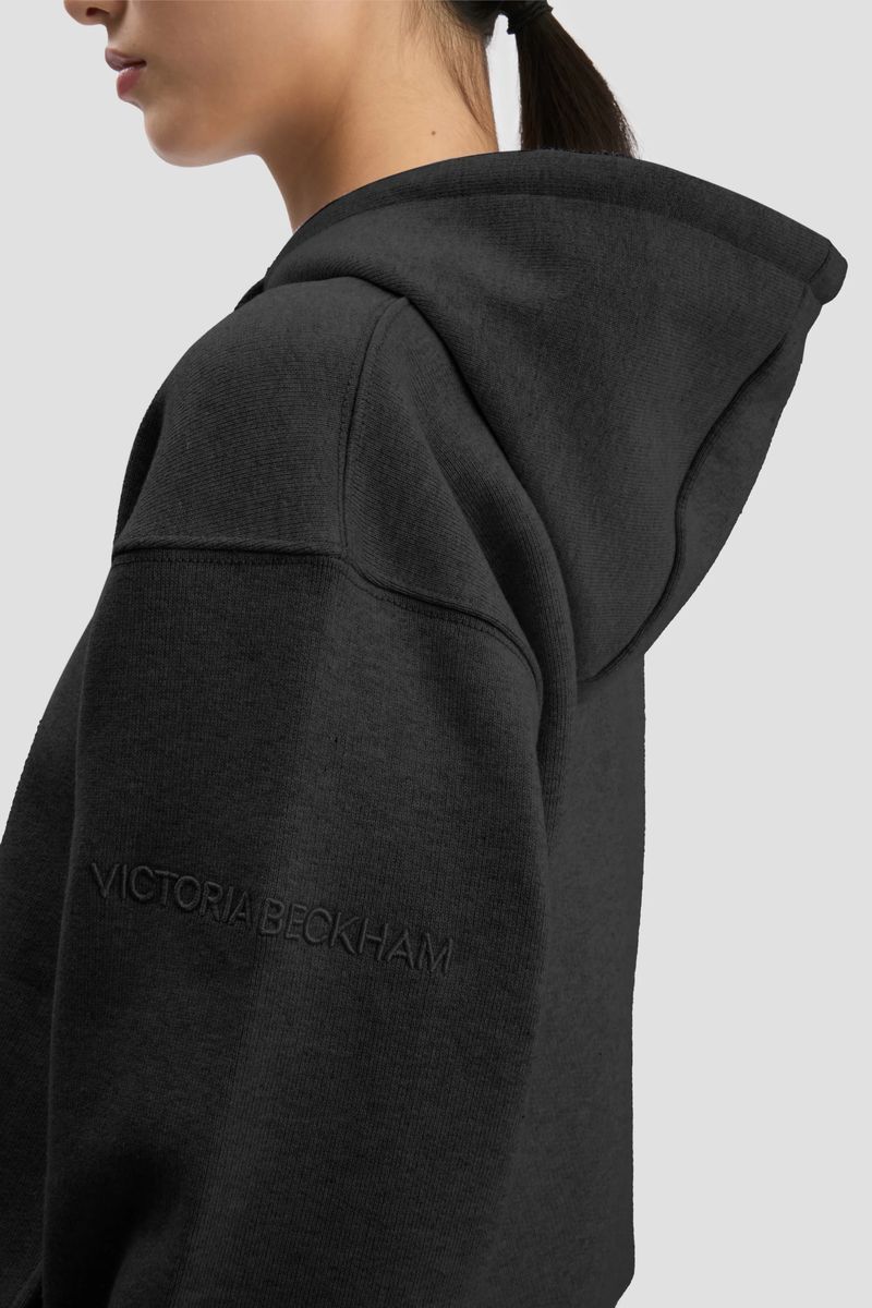 Schwarzer Logo-bestickter Baumwoll-Hoodie