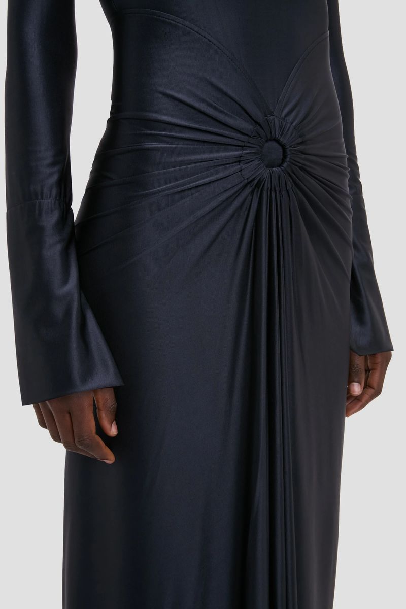 Jersey-Midikleid mit Raffung und Ring