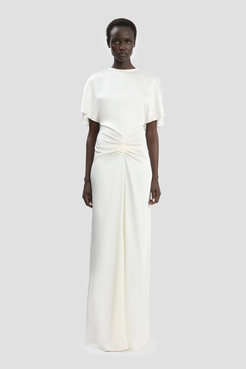 Elegantes elfenbeinfarbenes Kleid aus Crêpe-Satin