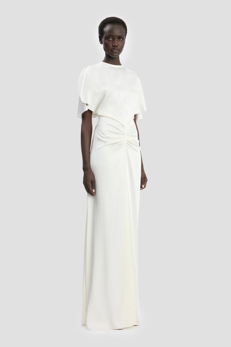 Elegantes elfenbeinfarbenes Kleid aus Crêpe-Satin