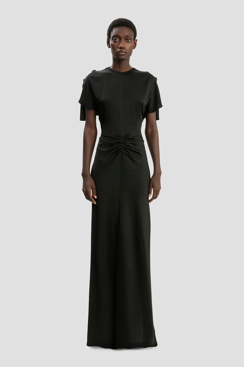 Elegantes schwarzes Kleid aus Crêpe-Satin