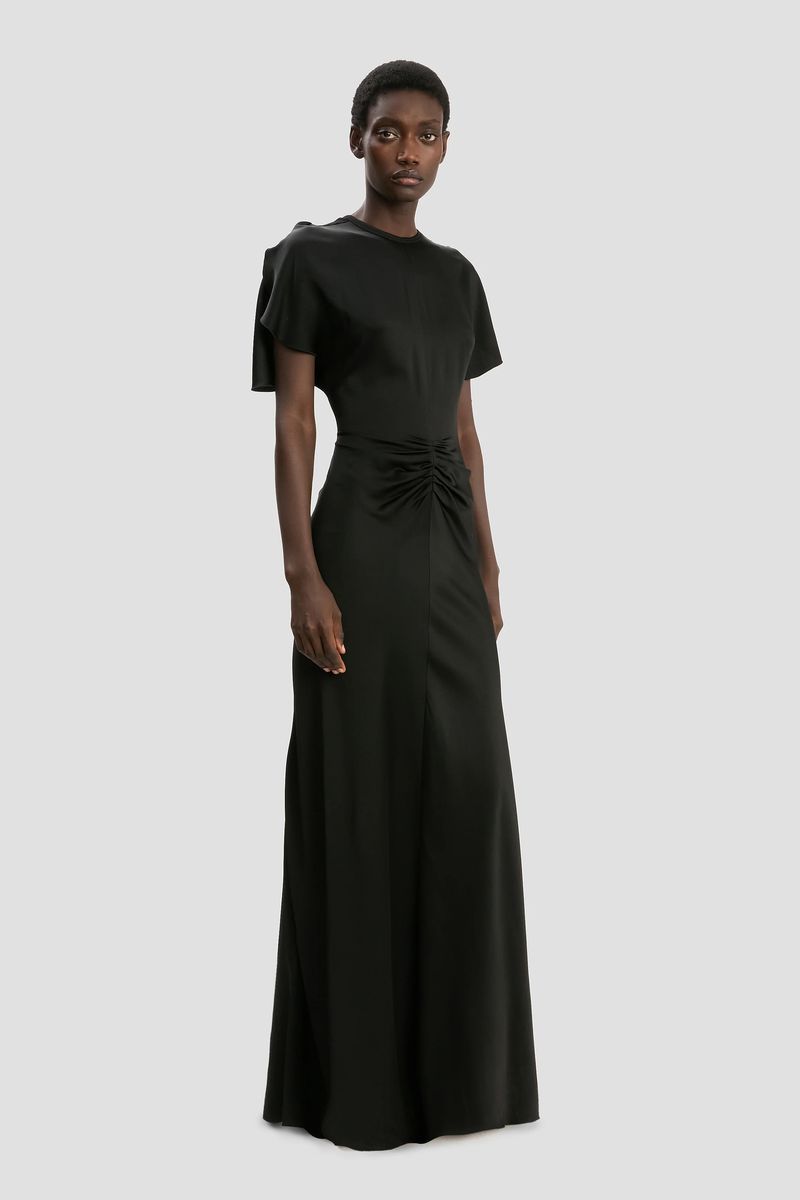 Elegantes schwarzes Kleid aus Crêpe-Satin