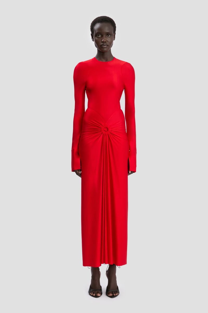 Elegantes gerafftes Midikleid