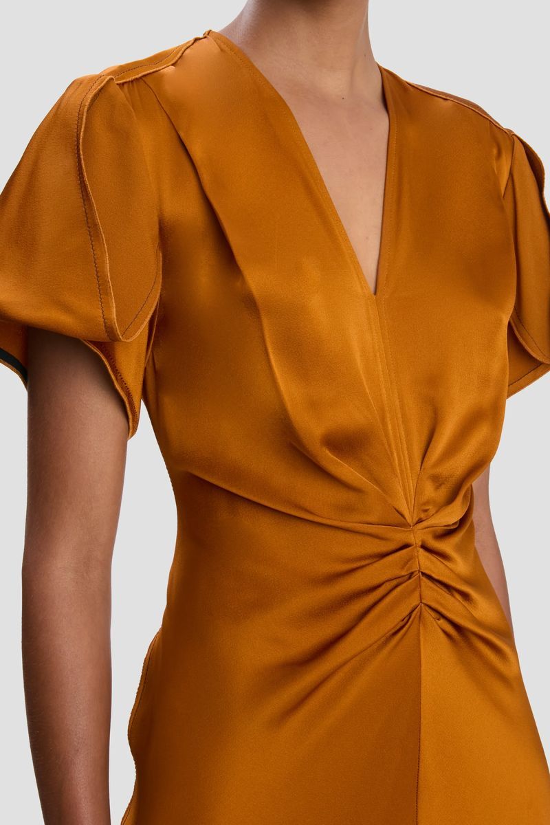 Elegantes bronzefarbenes Midikleid mit Raffung