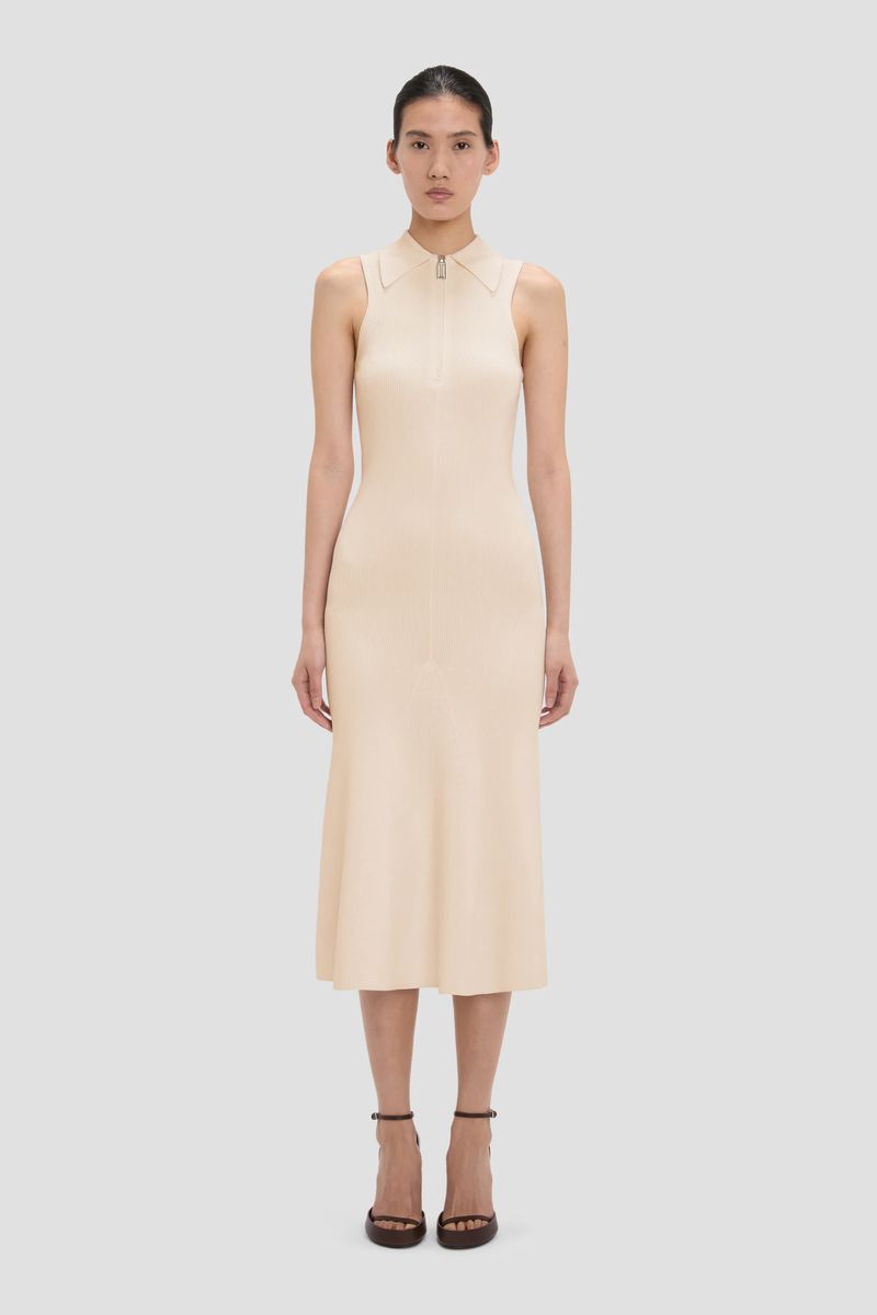 Ärmelloses geripptes Strick-Midikleid