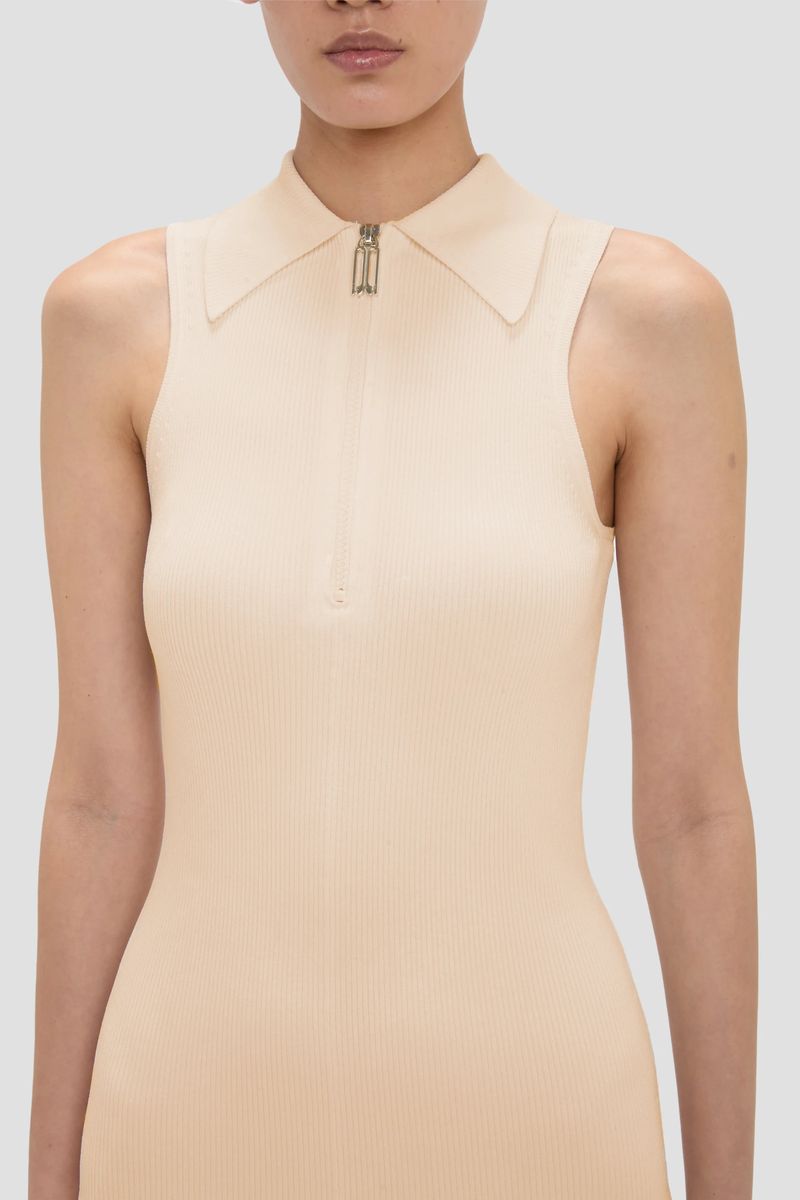 Ärmelloses geripptes Strick-Midikleid
