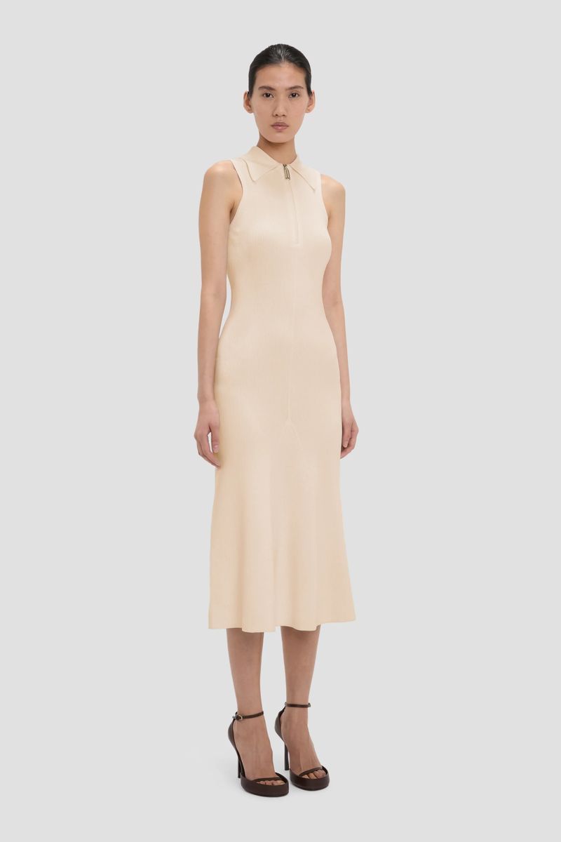 Ärmelloses geripptes Strick-Midikleid