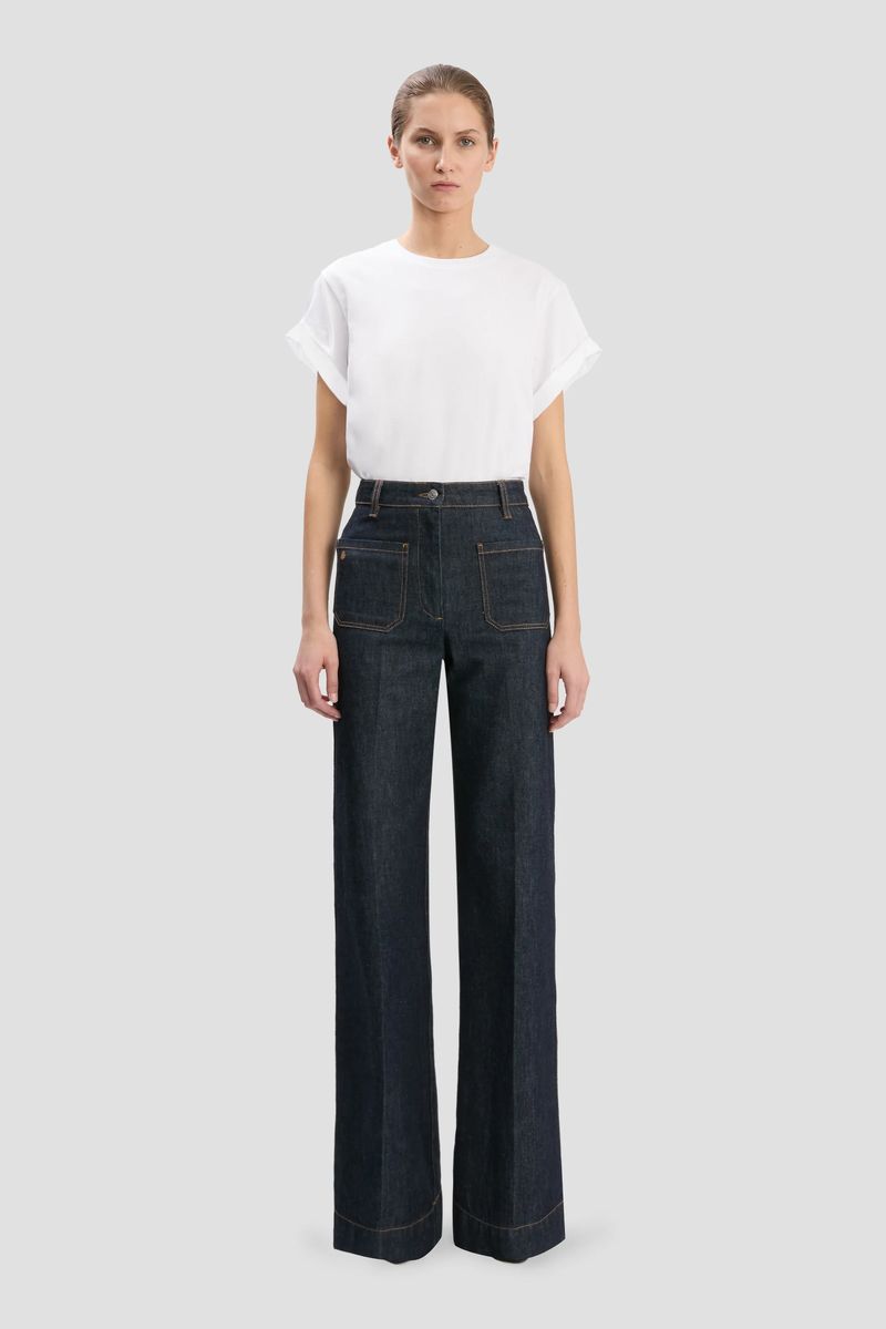 Hochtaillierte Wide-Leg Jeans aus Denim