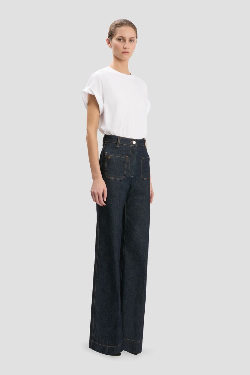 Hochtaillierte Wide-Leg Jeans aus Denim