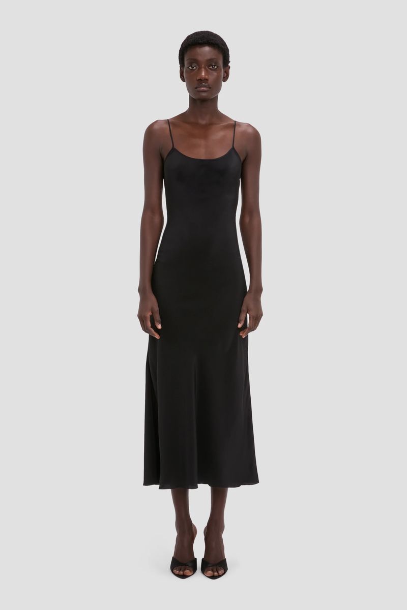 Schwarzes Seiden-Cami-Midikleid