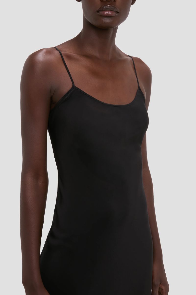 Schwarzes Seiden-Cami-Midikleid