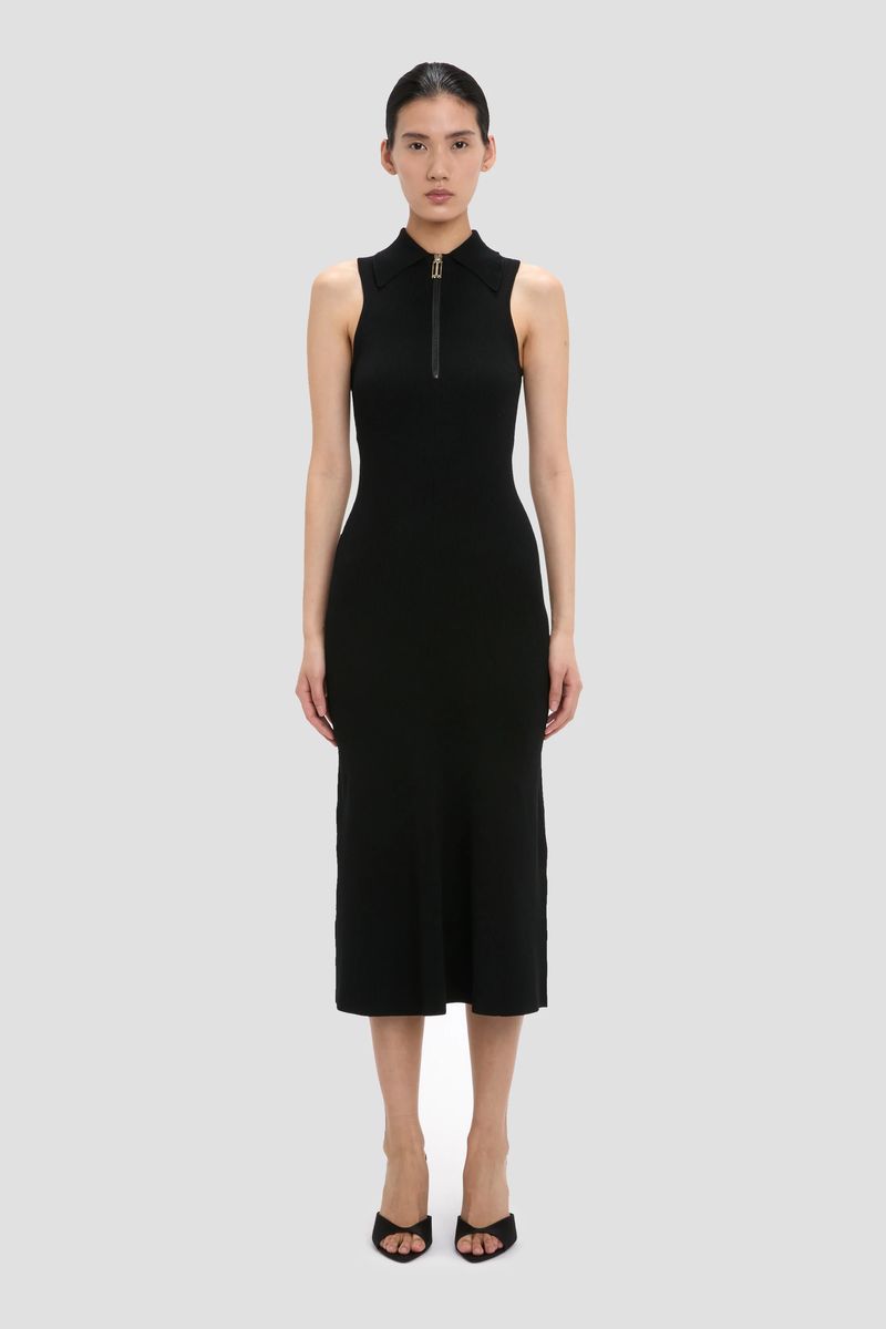 Ärmelloses geripptes Strick-Midikleid