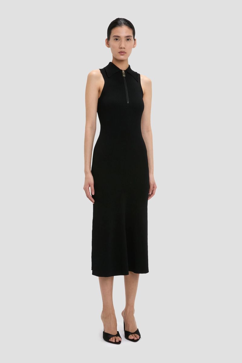 Ärmelloses geripptes Strick-Midikleid