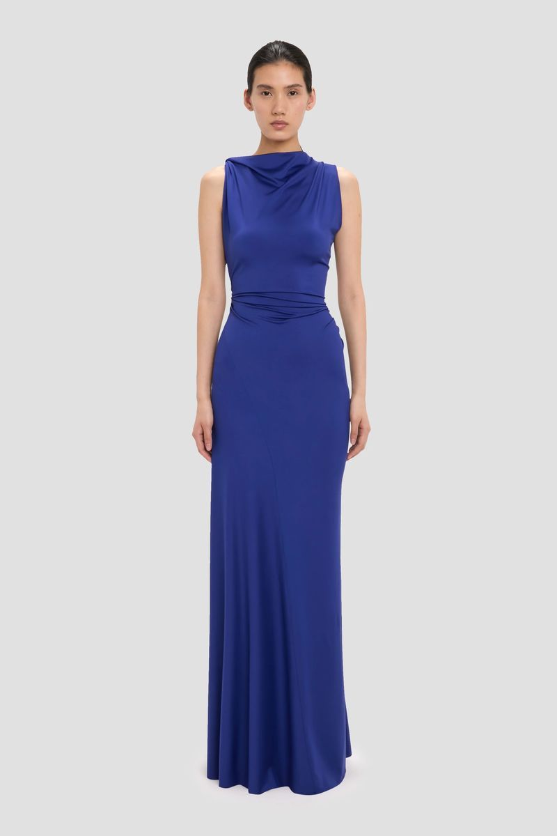 Ärmelloses Kleid mit drapiertem Wasserfallausschnitt