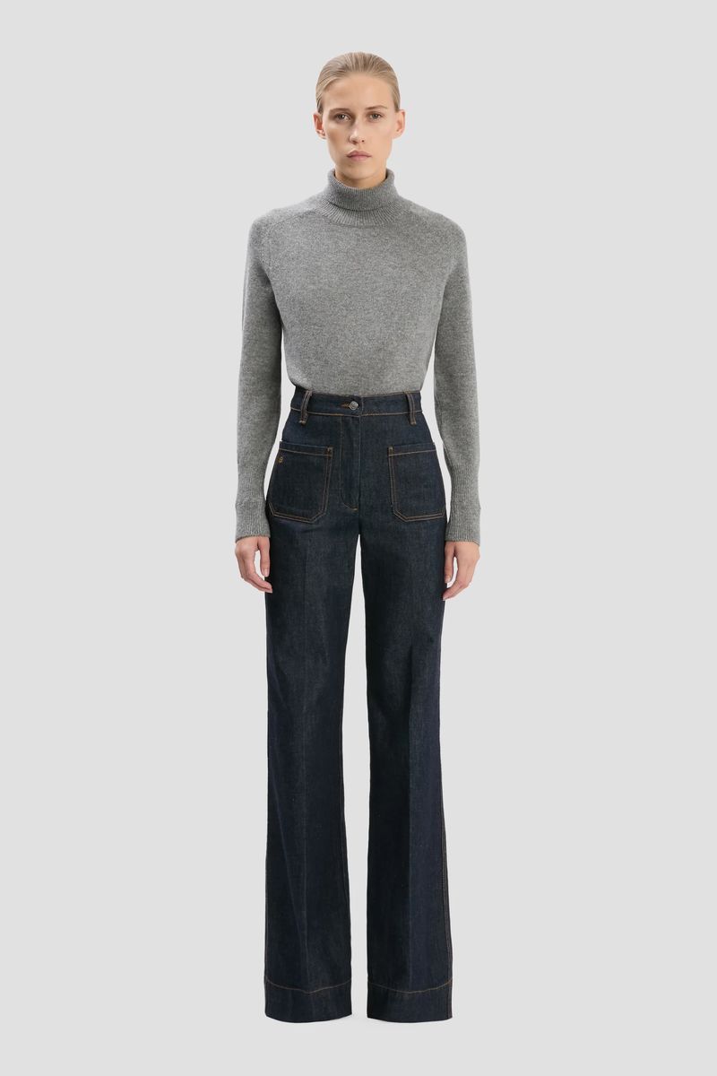 Hochtaillierte Schlaghose aus Denim