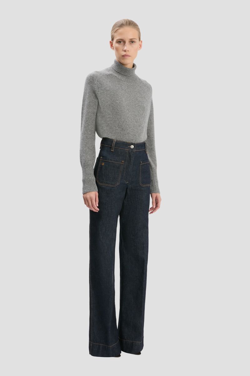 Hochtaillierte Schlaghose aus Denim