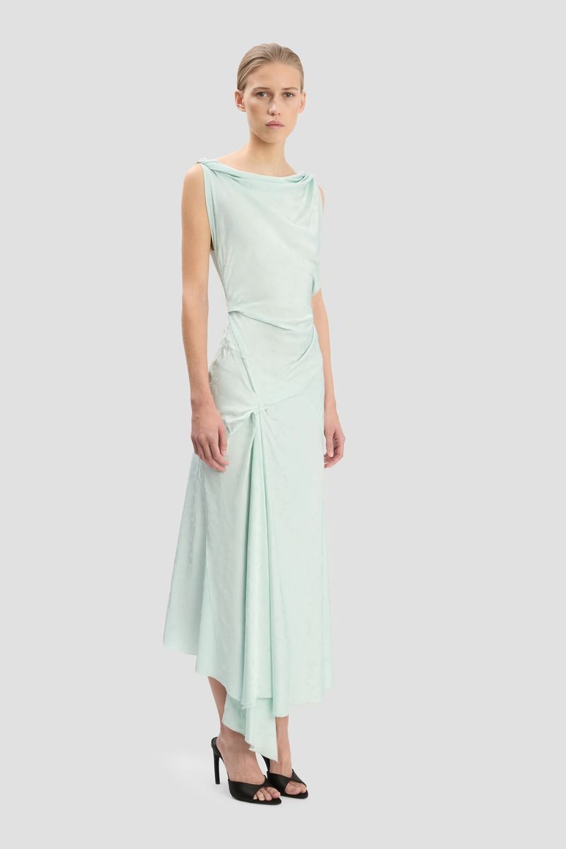 Elegantes drapiertes Midikleid Aquamarin