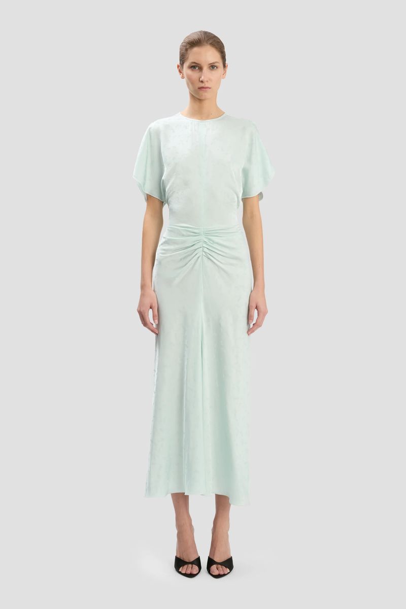 Aquamarin Midikleid mit Tulpenärmeln